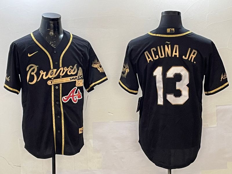 Men Atlanta Braves #13 Acuna jr Black gold Game 2025 Nike MLB Jersey style 2